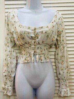 For Love Bell Embroidered Floral Milkmaid Peplum Top Cottagecore Coquette M